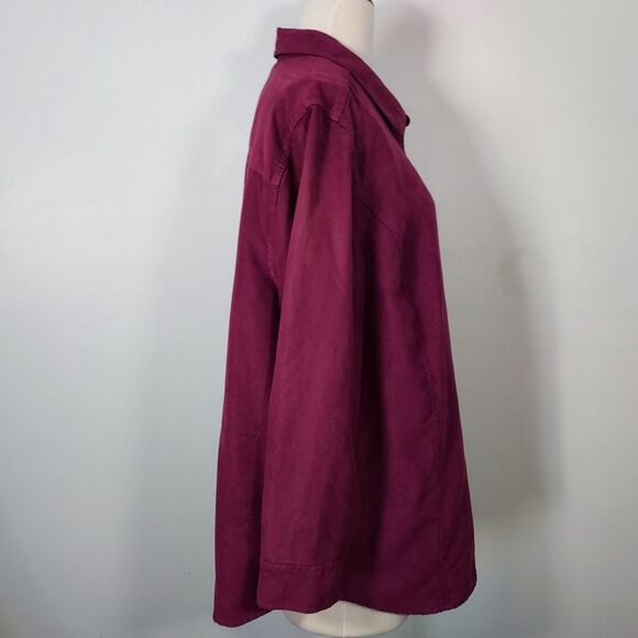 Catherines Womens 2X Faux Suede Long Sleeve Shirt Shacket Blouse Top Burgundy - Picture 5 of 11